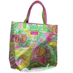 Lilly Pulitzer for Estee Lauder Floral Open Tote Bag Pink Lining 14" x 16" x 4"